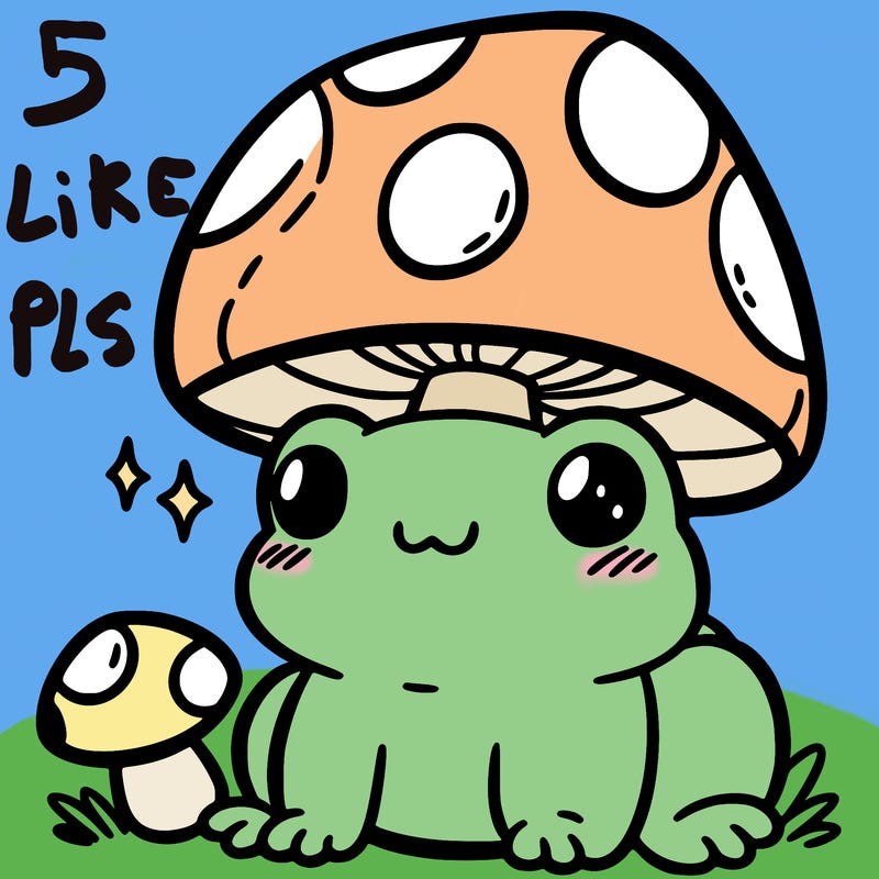 a cute frog with a mushroom hat