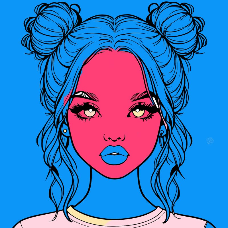 realistic girl with two buns in hair and lips