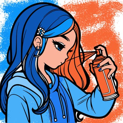 a realistic girl spray painting