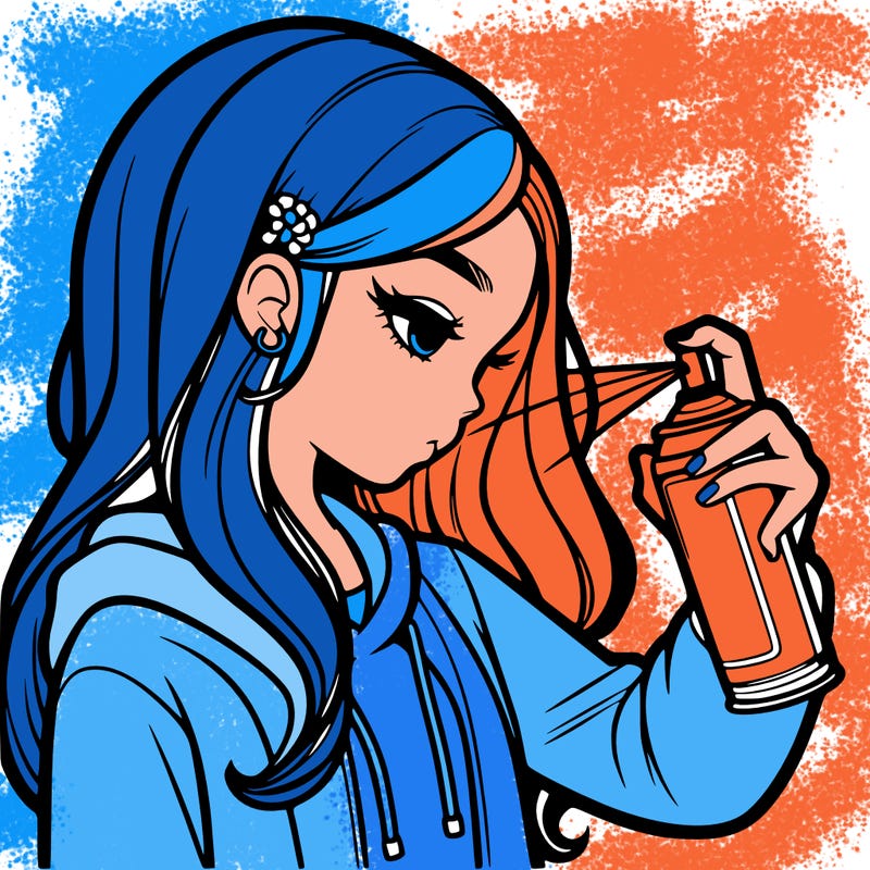 a realistic girl spray painting