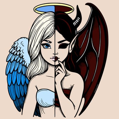 realistic angel half demon