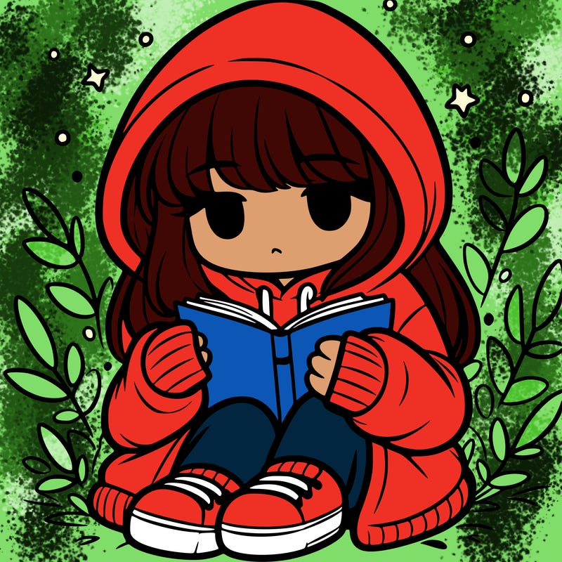 girl in oversized hoodie reading a book