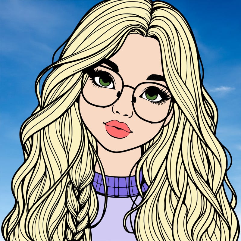 girl with long hair and freckles and glasses realistic