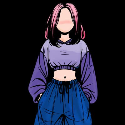 realistic girl faceless with baggy pants and a crop top