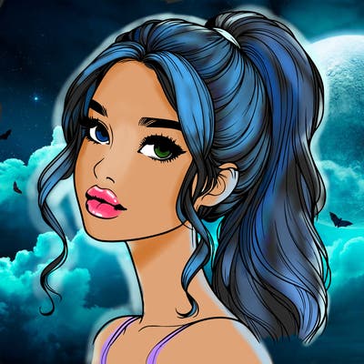 realistic girl with a ponytail on her hair and lips