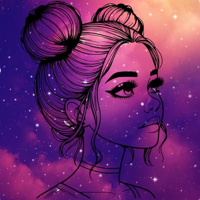 realistic girl with buns on the top of her head