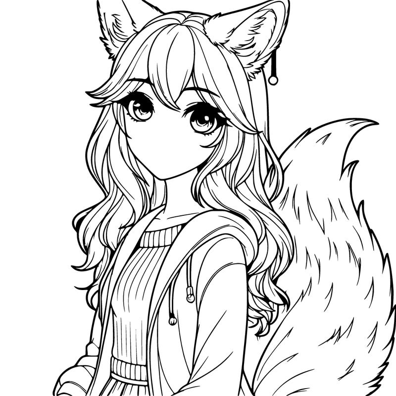 realistic girl with fox ears and tail