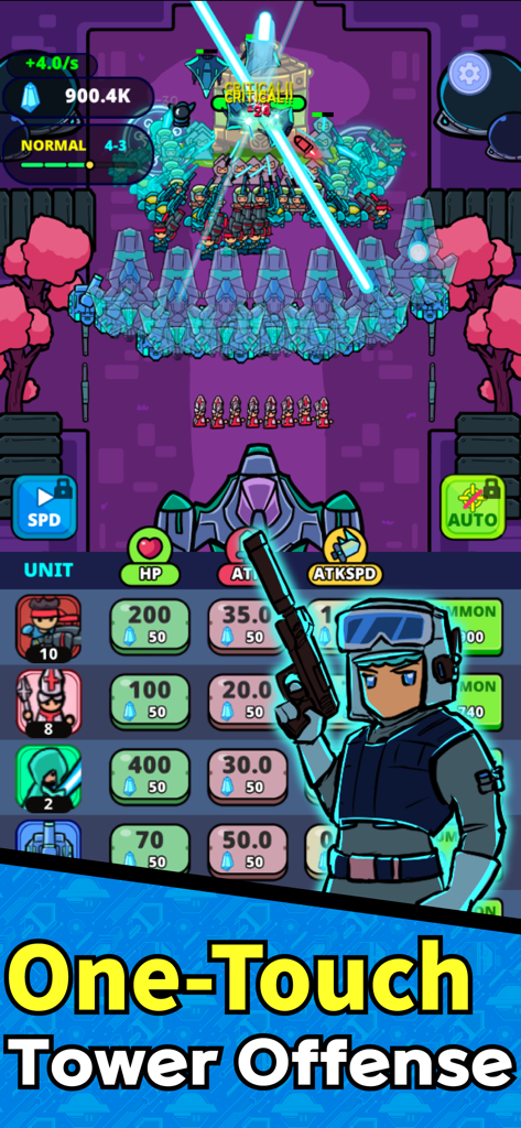 Space Napoleon: RTS - Space Napoleon RTS mobile game screenshot showing one-touch tower offense gameplay