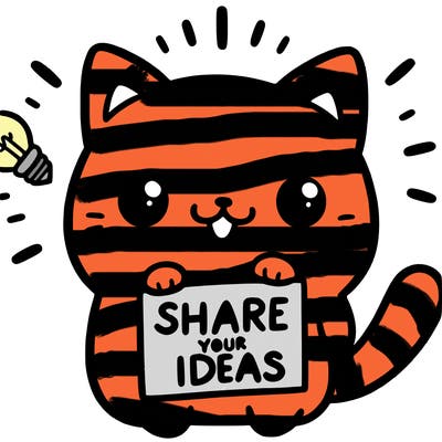 a cute cat saying share your ideas