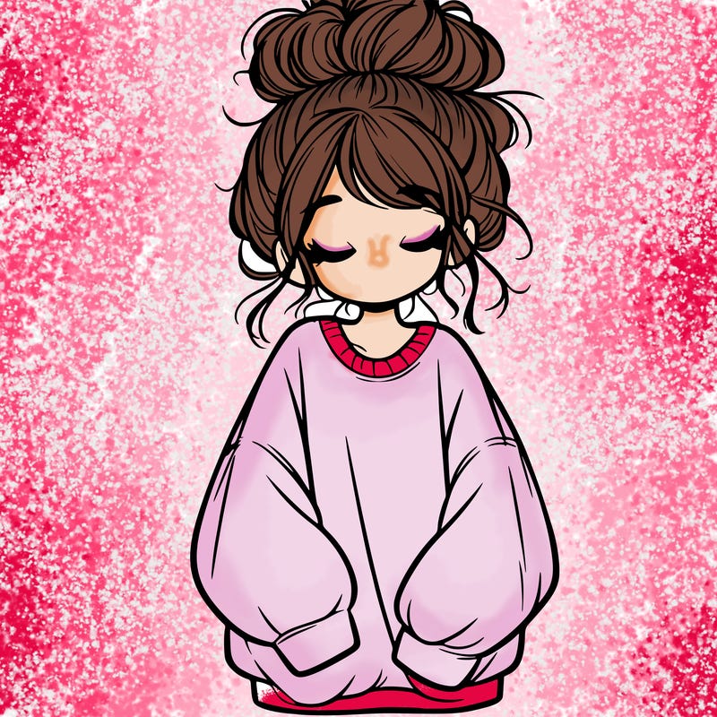 girl with baggy sweatshirt and messy bun