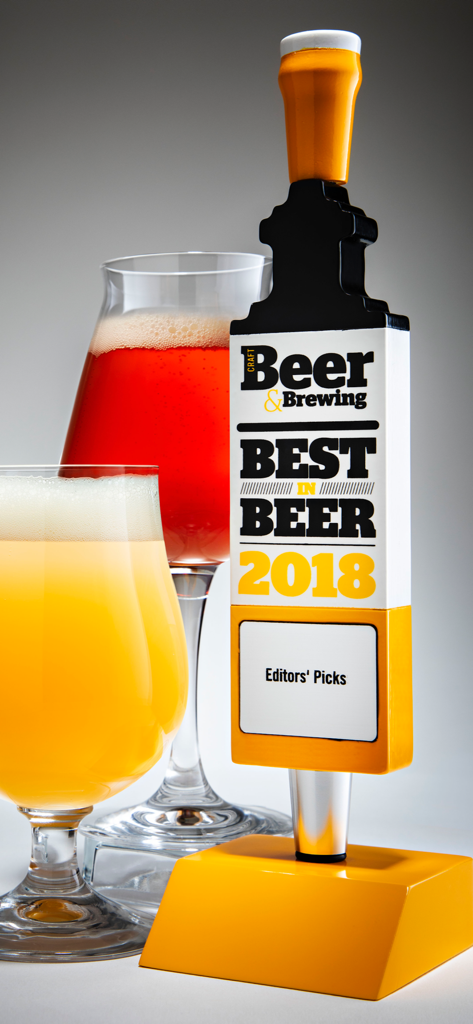 Craft Beer and Brewing Magazine Best in Beer 2018 Editors Picks award trophy with beer glasses