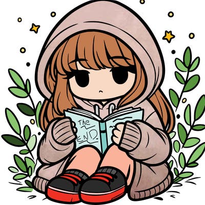 girl in oversized hoodie reading a book