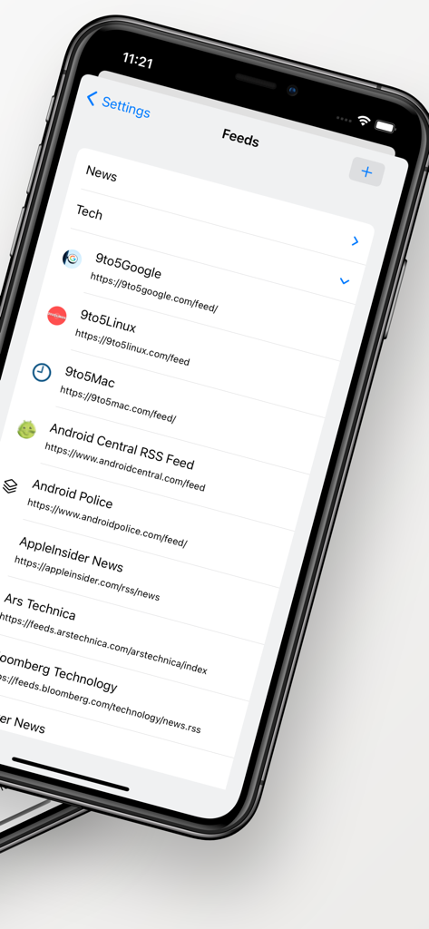 FeedFlow - RSS Reader - A clean list of tech news RSS feeds within the FeedFlow app