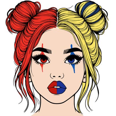 realistic girl with two buns on her hair and lips