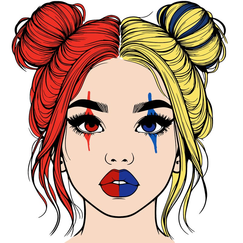 realistic girl with two buns on her hair and lips