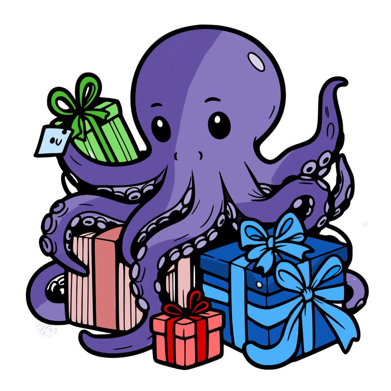 an octopus wrapping gifts
