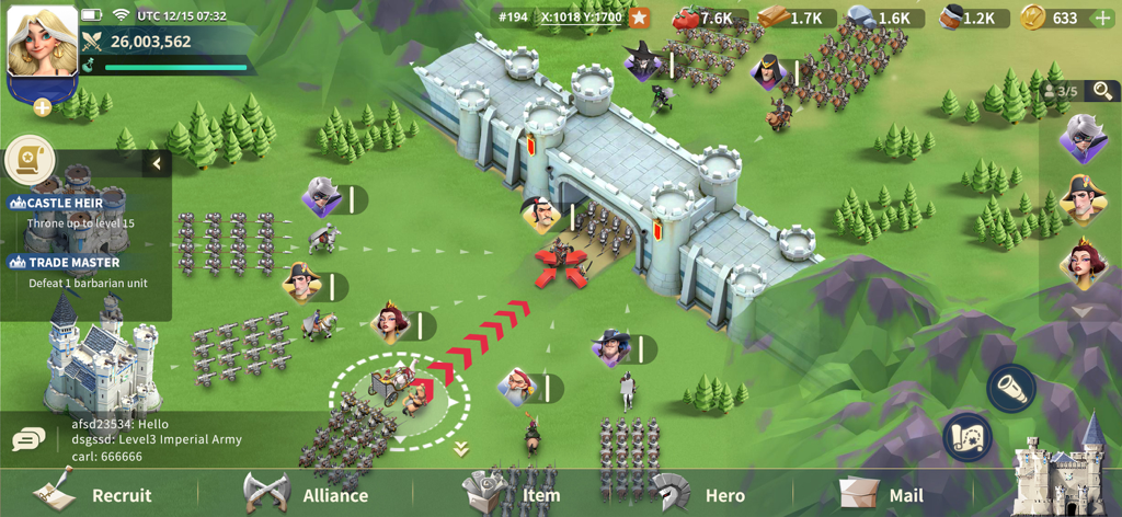 Castle Empire - Medieval army marching through a castle gate in Castle Empire strategy game