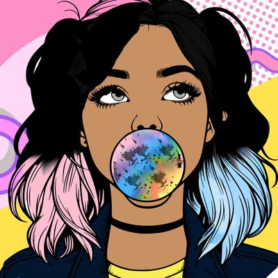 realististic girl blowing bubble -gum