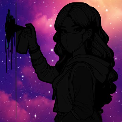 realistic girl with mask spray painting a wall