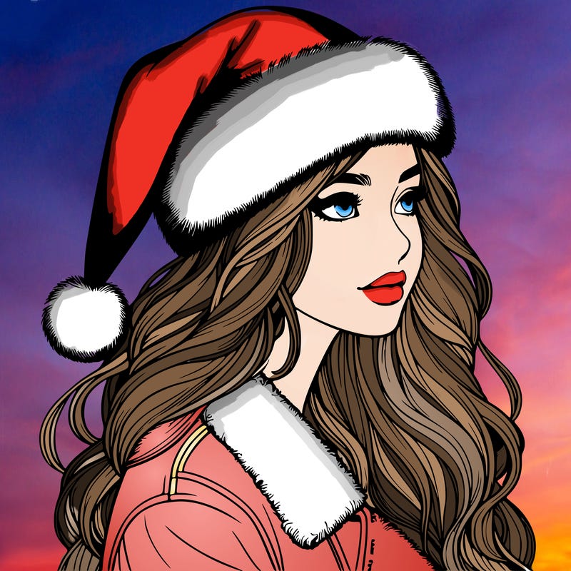 realistic girl in santa hat