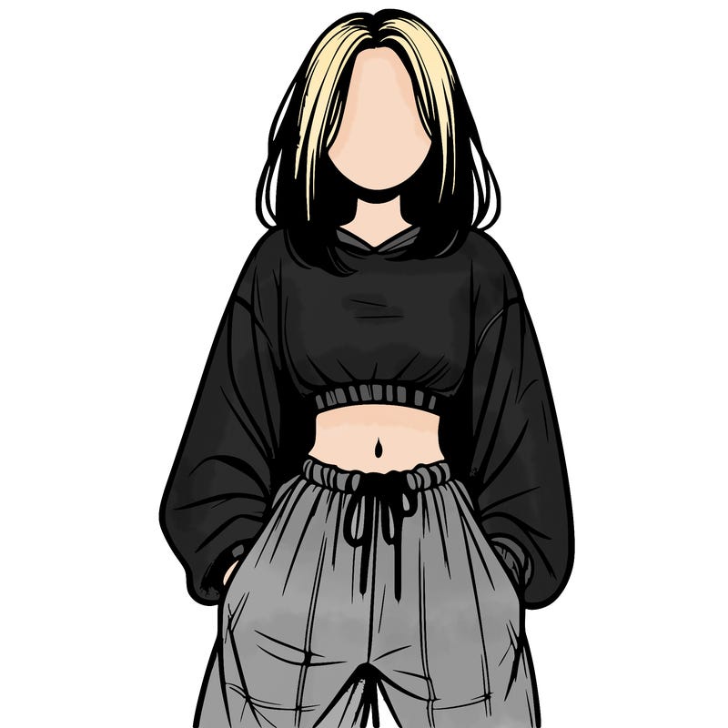 realistic girl faceless with baggy pants and a crop top