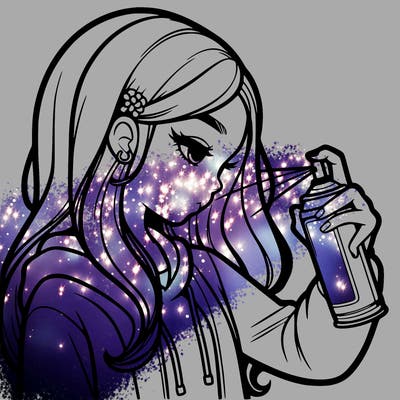 a realistic girl spray painting