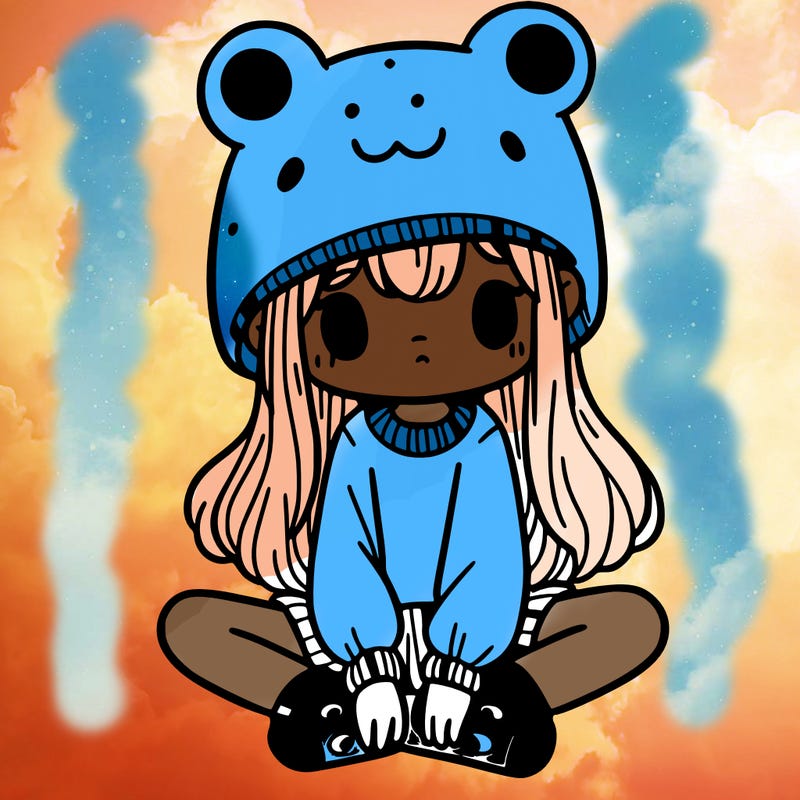 a girl wearing a frog hat and some frog socks