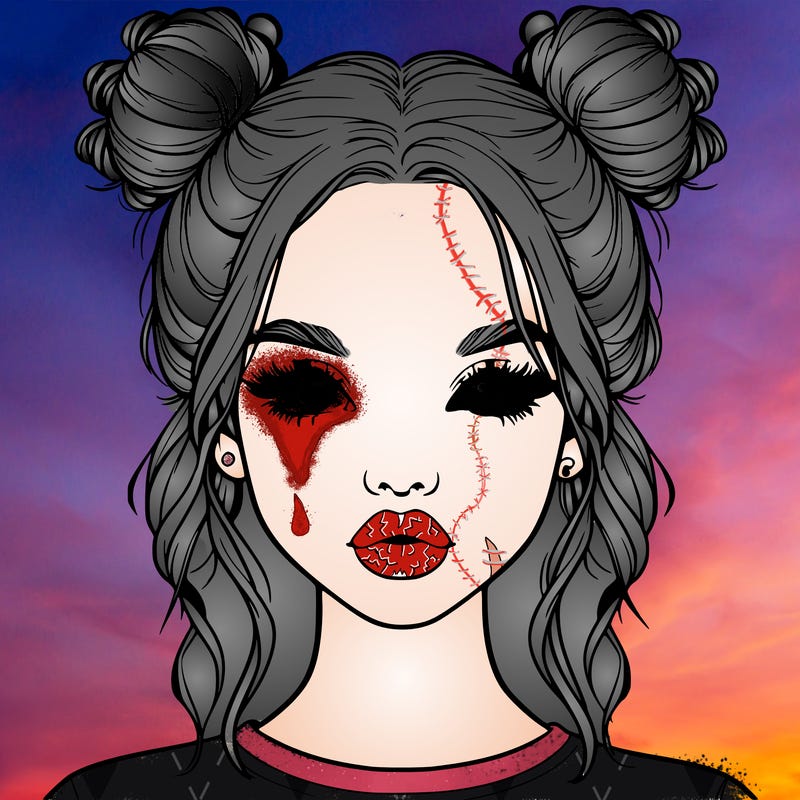 realistic girl with two buns in hair and lips