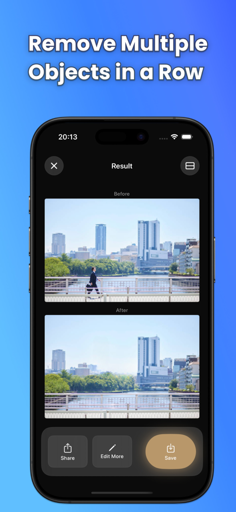 AI Eraser - Remove Objects - Before and after comparison of a person removed from a photo using AI Eraser