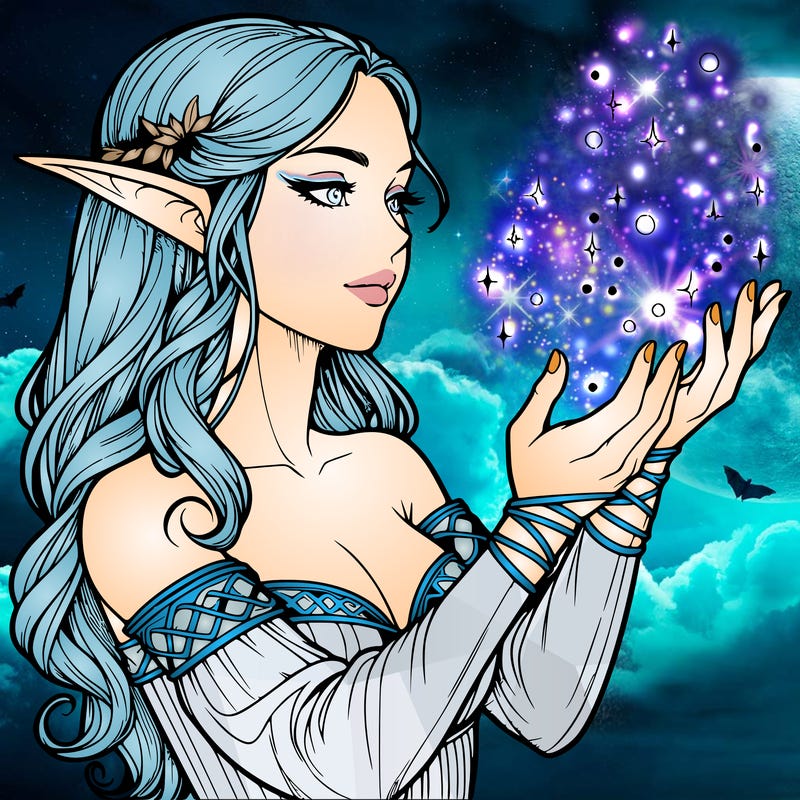 realistic elf girl doing magic