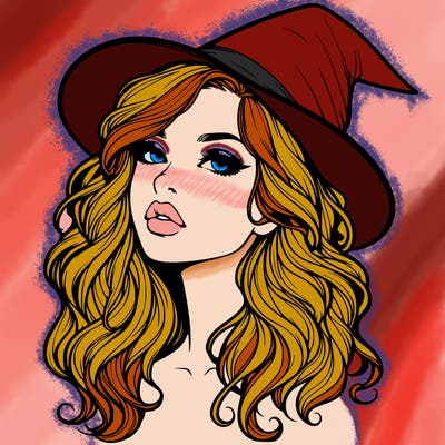 realistic witch girl with wavy hair and lips