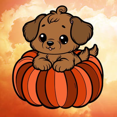 cute little puppy in a pumpkin