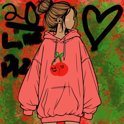 realistic girl with a oversized sweatshirt on and a bun