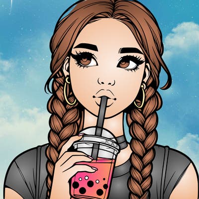 realistic girl with braided hair drinking boba