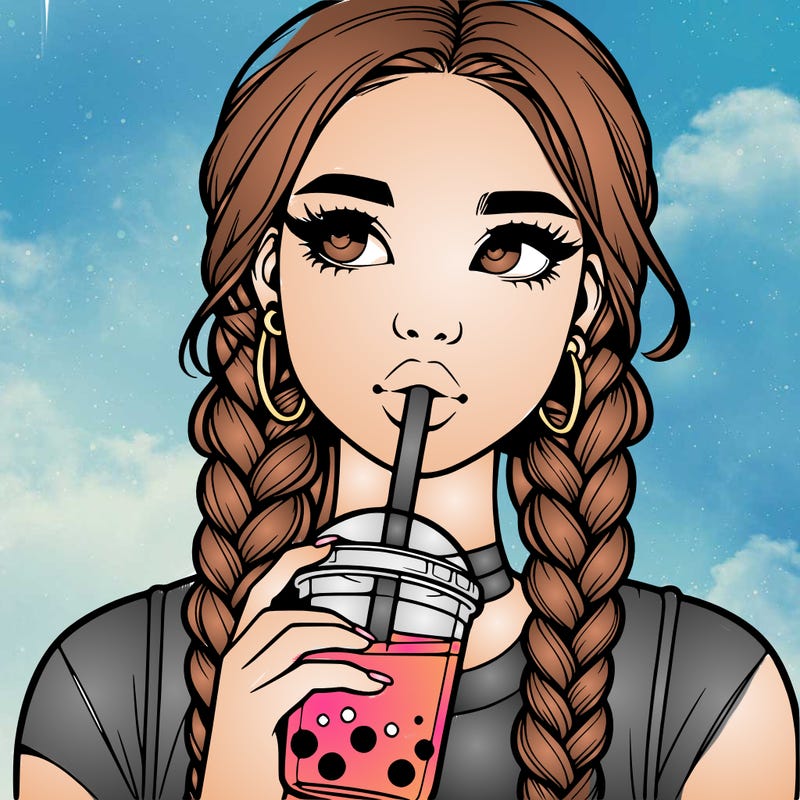 realistic girl with braided hair drinking boba