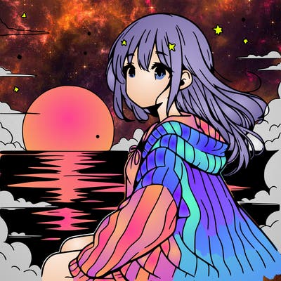 anime girl beside sun set