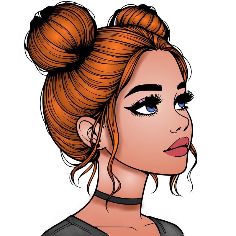 realistic girl with buns on the top of her head
