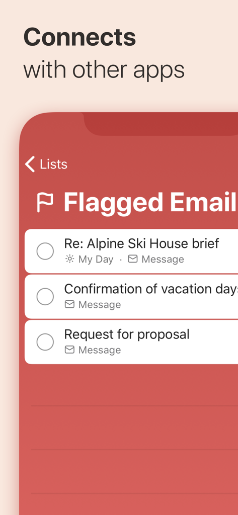 Interfaz de la aplicación Microsoft To Do mostrando una lista de correos electrónicos marcados convertidos en tareas accionables.