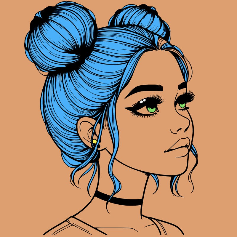 realistic girl with buns on the top of her head