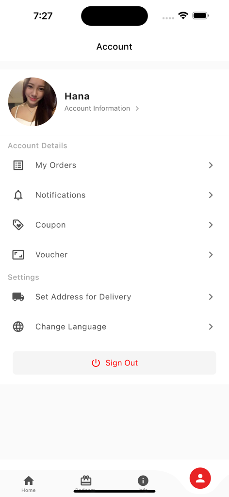 Meet u 360 - Interface da conta do aplicativo Meet u 360 exibindo perfil do usuário e configurações