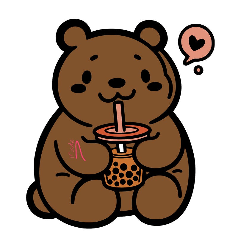 bear drinking boba tea