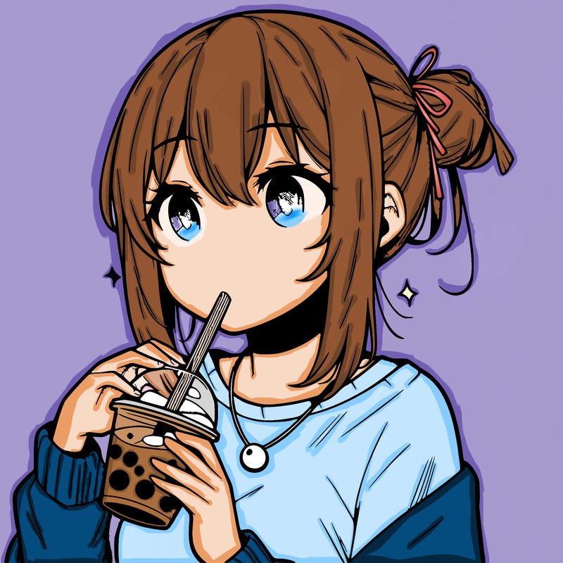 manga character drinking boba