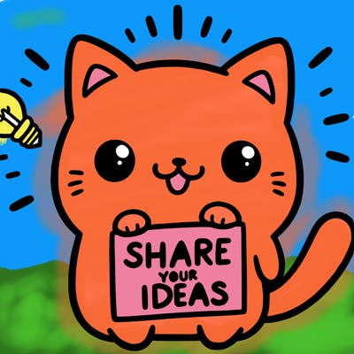 a cute cat saying share your ideas