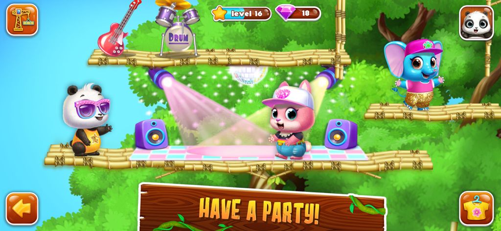 Panda Lu Treehouse - Panda Lu and animal friends having a dance party in a bamboo treehouse with music and disco lights