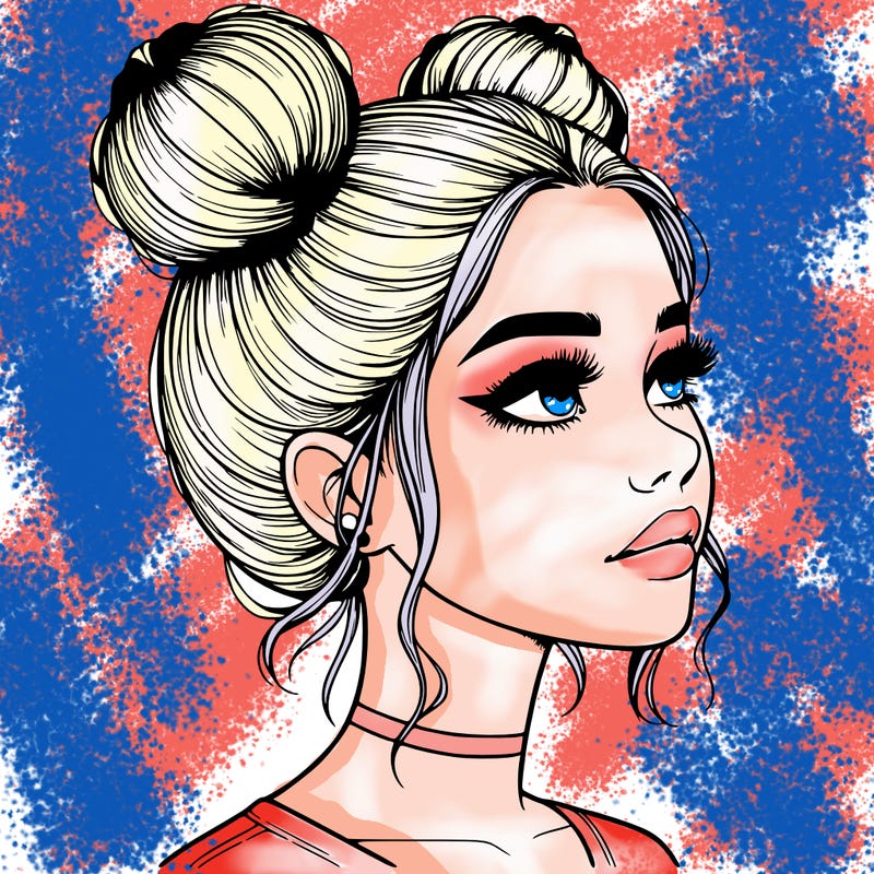 realistic girl with buns on the top of her head