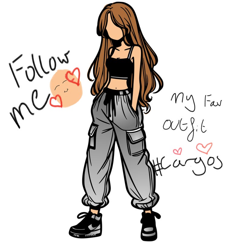 girl in baggy pants crop top and long hair