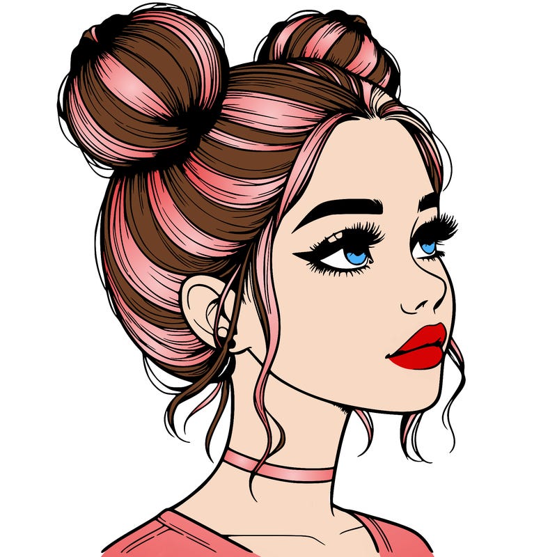 realistic girl with buns on the top of her head