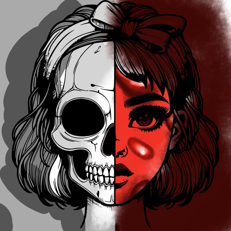 realistic girl with half skull mask