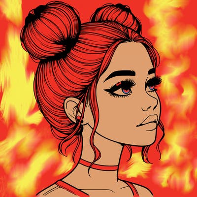 realistic girl with buns on the top of her head