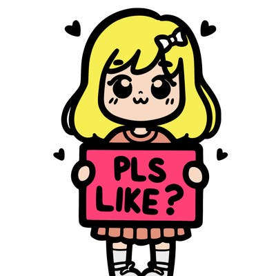 girl holding sign saying pls like?